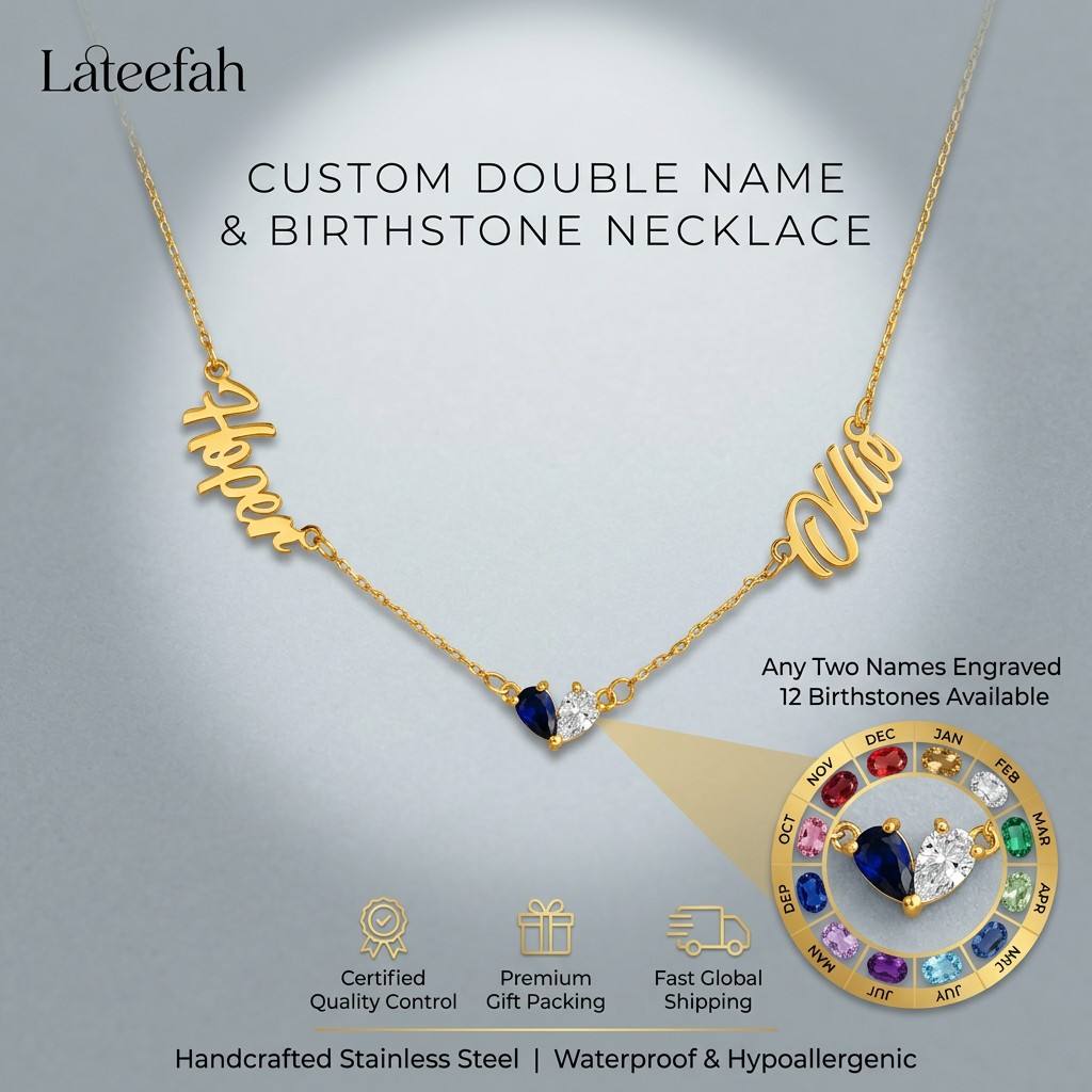Birth Flower Necklace - สร้อยคอสแตนเลส 316L กันน้ำ ไม่หมอง พร้อมจี้หินประจำเดือนเกิดและชื่อคู่แบบกำหนดเอง สร้อยคอชื่อคู่ส่วนตัว