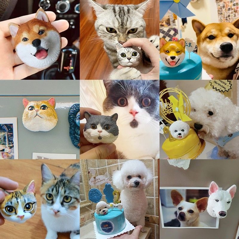 Pet Portrait Custom - เครื่องประดับรูปถ่ายสัตว์เลี้ยง 3 มิติสั่งทำพิเศษ เครื่องประดับรูปหัวสุนัขสั่งทำ ของขวัญแมวส่วนตัว ประติมากรรมภาพเหมือนเต็มตัวสัตว์เลี้ยง