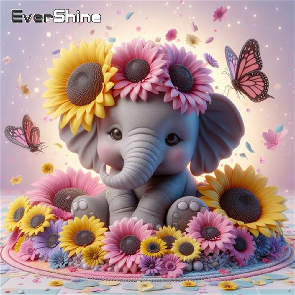 Photo Mosaic Print - ชุดงานปักครอสติชภาพวาดเพชรรูปสัตว์ช้าง evershine ปักลายดอกทานตะวันโมเสคตกแต่งบ้าน