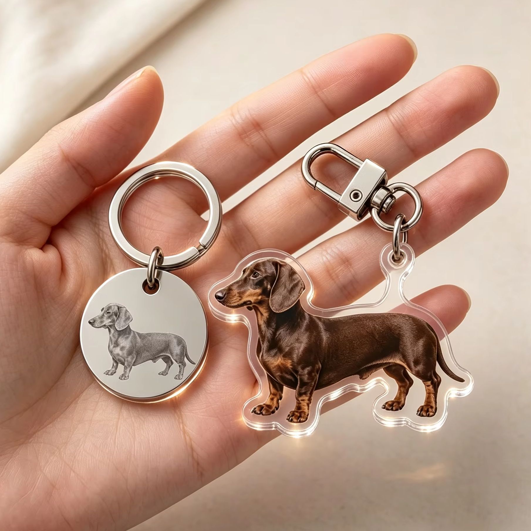 Pet Portrait Custom - ชุดพวงกุญแจรูปภาพสัตว์เลี้ยงสั่งทำพิเศษ ป้ายอะคริลิกสแตนเลสทรงกลม พวงกุญแจรูปภาพสัตว์เลี้ยงสั่งทำ ของขวัญสไตล์ใหม่