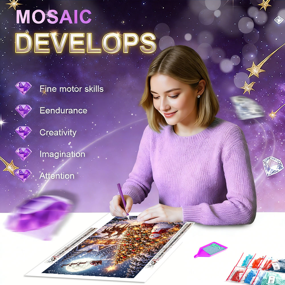 HUACAN ภาพวาดเพชร ลายต้นไม้ ทิ - Photo Mosaic Print บทวิจารณ์และราคา